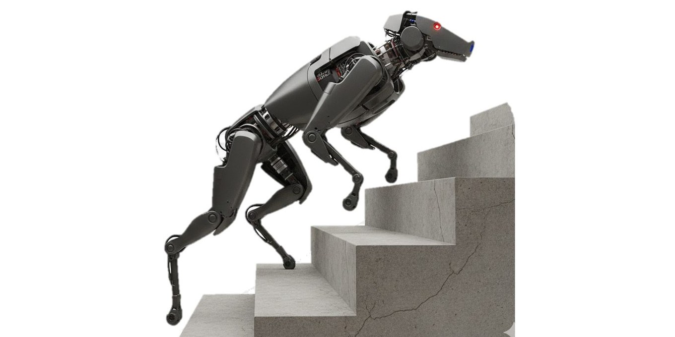 A quadruped robot climbing stairs